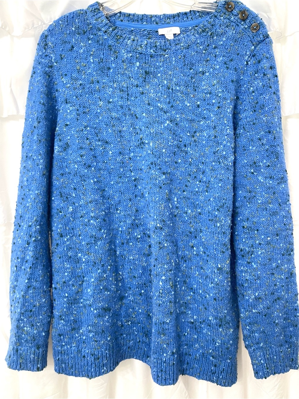 J. Jill Blue Speckled Crewneck Sweater with Shoulder Buttons